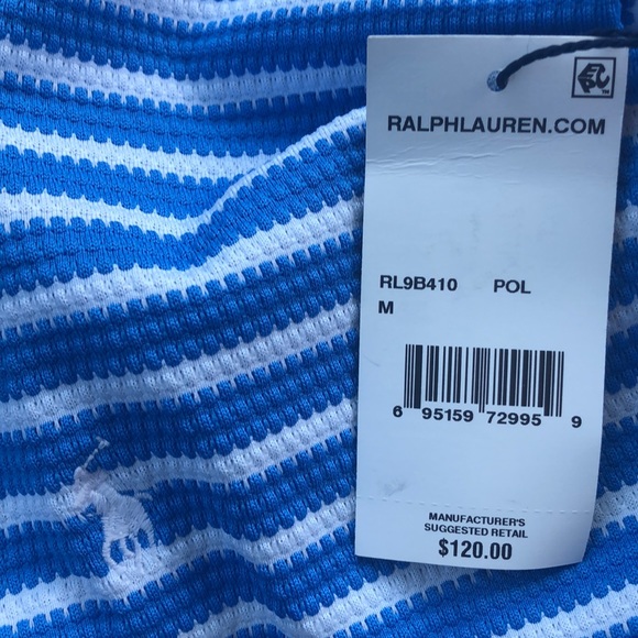 Ralph Lauren Blue Mitered Mio Stripe Lace Back One-Piece Swimwear Size M - Picture 9 of 10